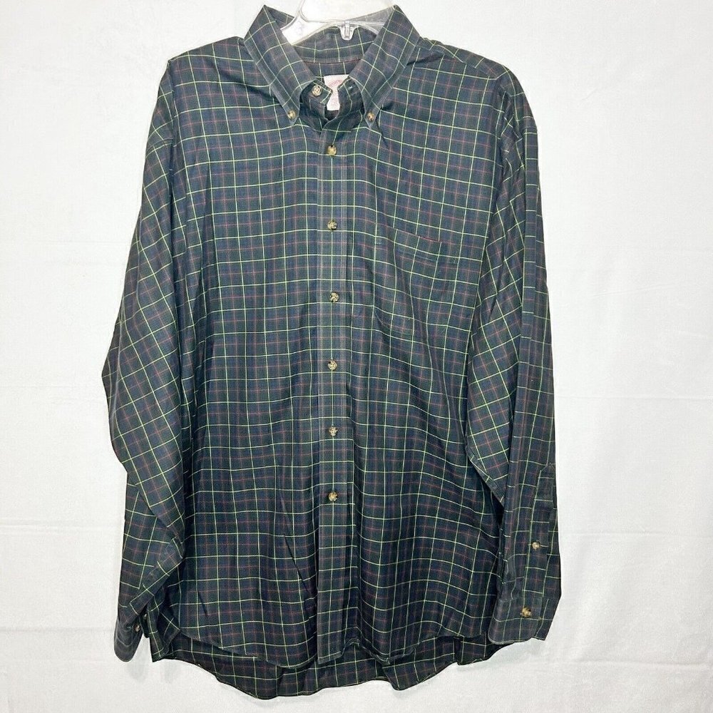 Brooks Brothers 1818 Navy Tartan Plaid Button Down Shirt Men's Sz XL Non Iron